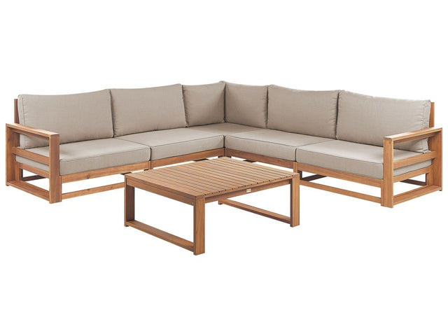 Garden Corner Sofa Set  Light Wood Certified Acacia Outdoor 5 Seater with Coffee Table Cushions Modern Design Beliani