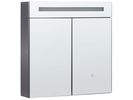 Bathroom Mirror Cabinet Black Glass and Engineered Wood with LED 60 x 60 cm Modern Design Beliani