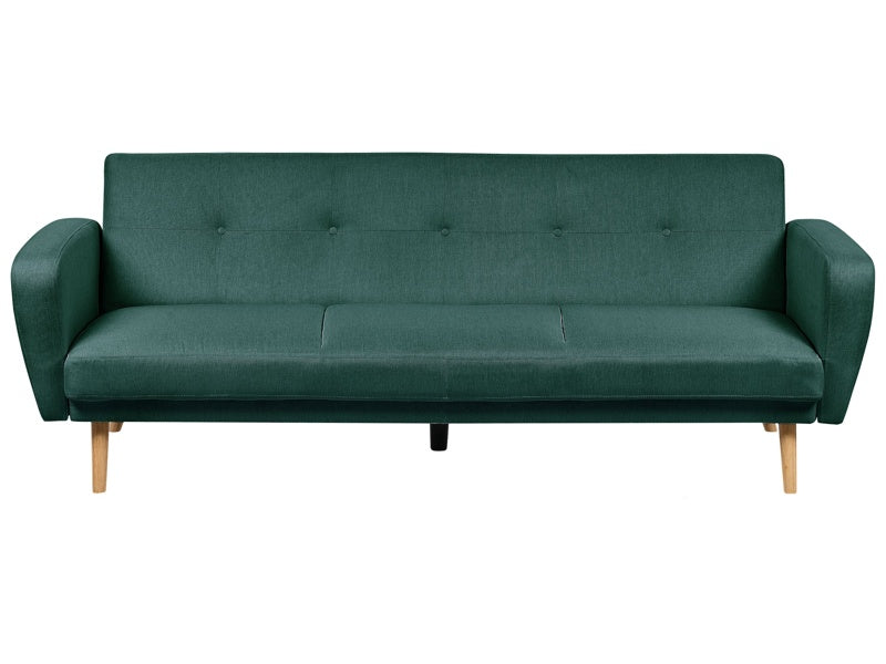 Sofa Bed Green Fabric Upholstered 3 Seater Convertible Wooden Legs Modern Minimalistic Living Room Beliani