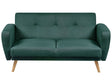 Sofa Bed Green Fabric Upholstered 2 Seater Convertible Wooden Legs Modern Minimalistic Living Room Beliani