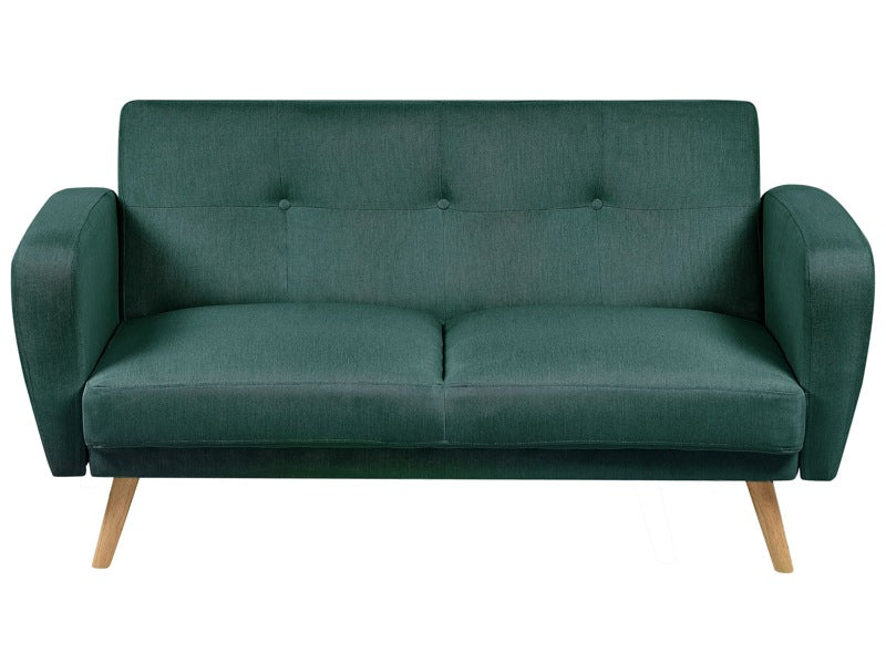 Sofa Bed Green Fabric Upholstered 2 Seater Convertible Wooden Legs Modern Minimalistic Living Room Beliani