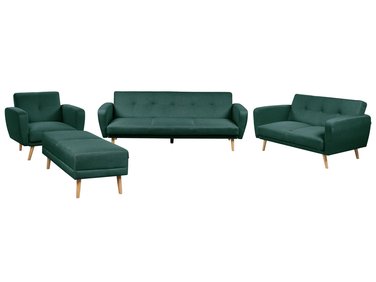 Living Room Set Green Fabric 3 + 2 + 1 Seater Footstool Sleeper Function Retro Beliani