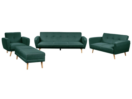 Living Room Set Green Fabric 3 + 2 + 1 Seater Footstool Sleeper Function Retro Beliani