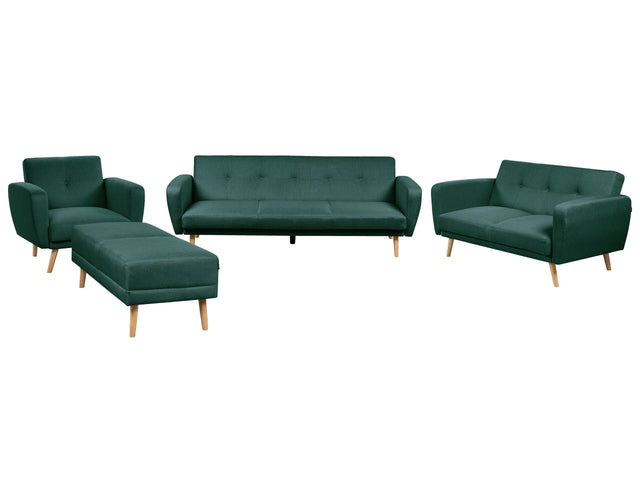 Living Room Set Green Fabric 3 + 2 + 1 Seater Footstool Sleeper Function Retro Beliani