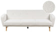 Sofa Bed White Boucle Fabric Upholstered 3 Seater Convertible Wooden Legs Modern Minimalistic Living Room Beliani