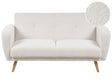 Sofa Bed White Boucle Fabric Upholstered 2 Seater Convertible Wooden Legs Modern Minimalistic Living Room Beliani