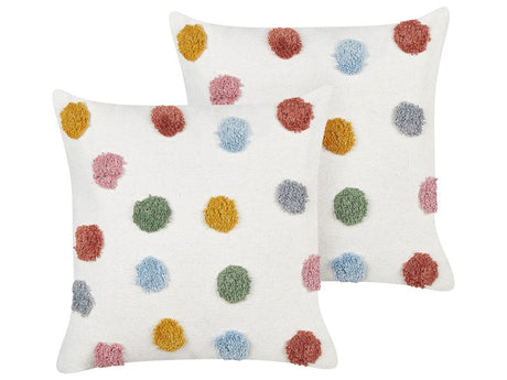 Set of 2 Kids Scatter Cushions Multicolour Cotton Dots Pattern 45 x 45 cm Square Shape Throw Pillow Decoration Textiles Beliani