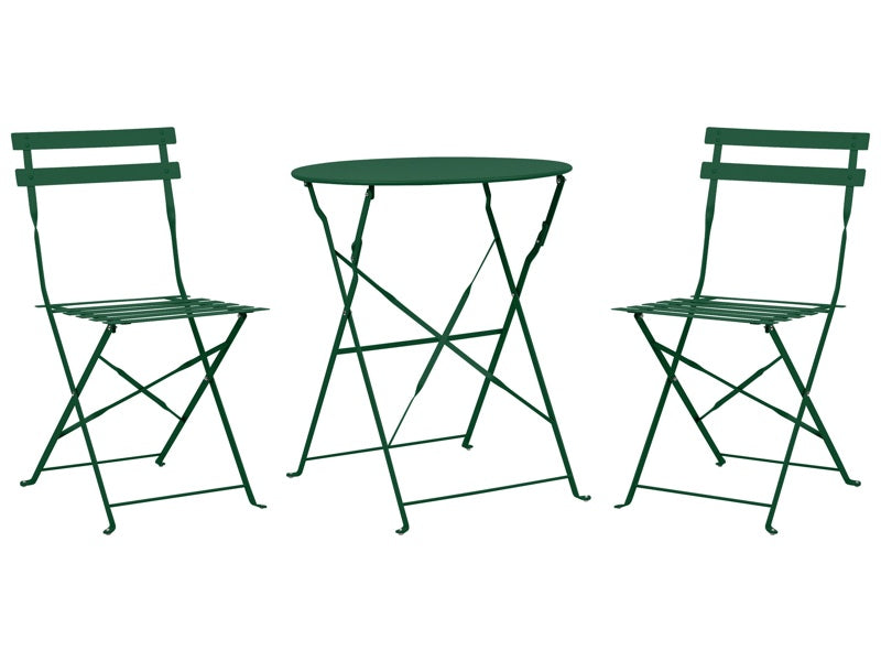 3 Piece Bistro Set Dark Green Metal Folding Slatted Seat Back Outdoor Beliani