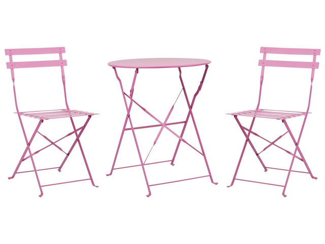 3 Piece Bistro Set Pink Metal Folding Slatted Seat Back Outdoor Beliani