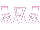 3 Piece Bistro Set Pink Metal Folding Slatted Seat Back Outdoor Beliani