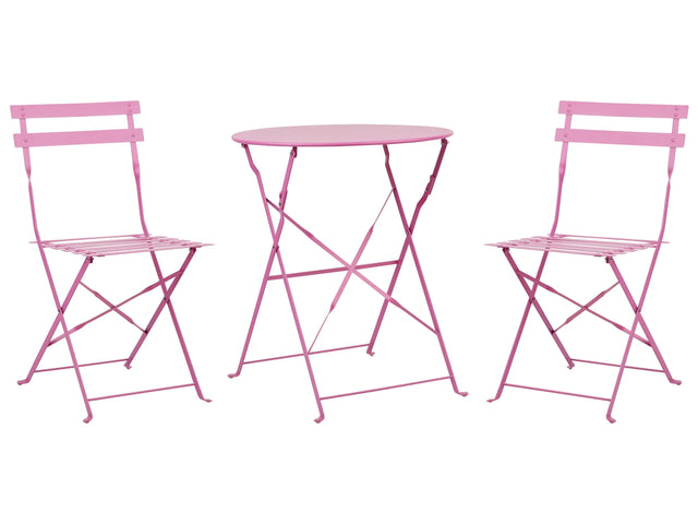 3 Piece Bistro Set Pink Metal Folding Slatted Seat Back Outdoor Beliani