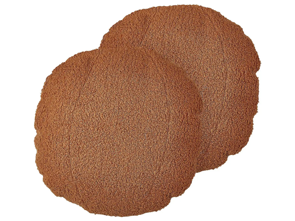 Set of 2 Cushions Brown Teddy Fabric  30 cm Throw Pillows Decorative Soft Filling Accessories Living Room Bedroom Beliani