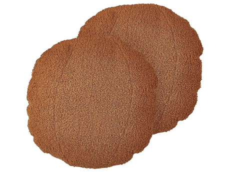 Set of 2 Cushions Brown Teddy Fabric  30 cm Throw Pillows Decorative Soft Filling Accessories Living Room Bedroom Beliani