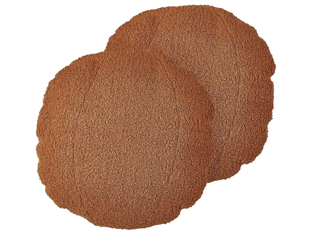 Set of 2 Cushions Brown Teddy Fabric  30 cm Throw Pillows Decorative Soft Filling Accessories Living Room Bedroom Beliani
