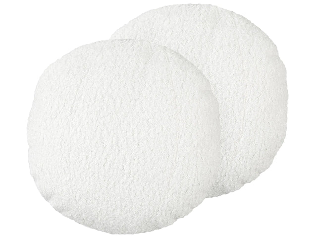 Set of 2 Cushions White Teddy Fabric  30 cm Throw Pillows Decorative Soft Filling Accessories Living Room Bedroom Beliani