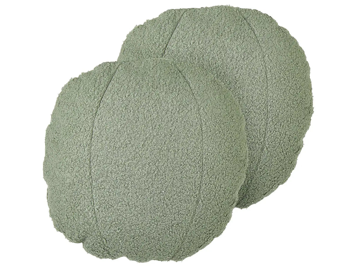 Set of 2 Cushions Green Teddy Fabric  30 cm Throw Pillows Decorative Soft Filling Accessories Living Room Bedroom Beliani