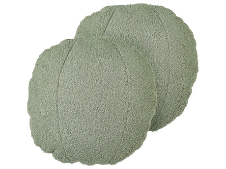 Set of 2 Cushions Green Teddy Fabric  30 cm Throw Pillows Decorative Soft Filling Accessories Living Room Bedroom Beliani