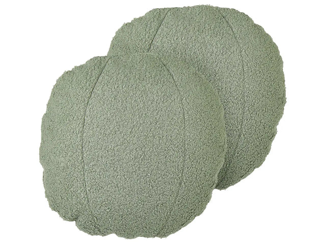 Set of 2 Cushions Green Teddy Fabric  30 cm Throw Pillows Decorative Soft Filling Accessories Living Room Bedroom Beliani