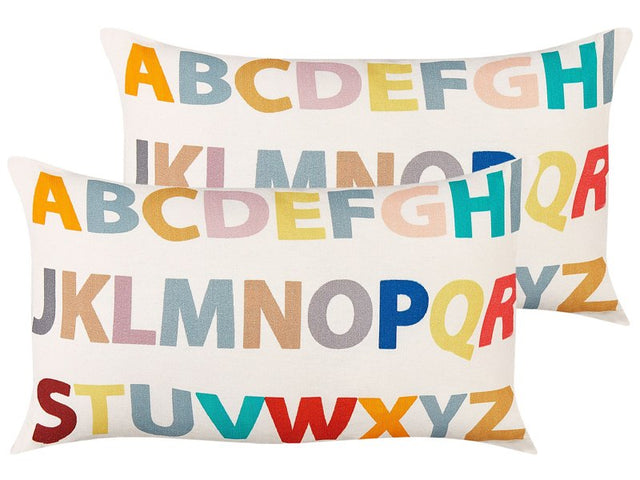 Set of 2 Kids Decorative Cushions Multicolour Cotton Covers 45 x 45 cm Alphabet Pattern Kid's Bedroom Accessory Beliani