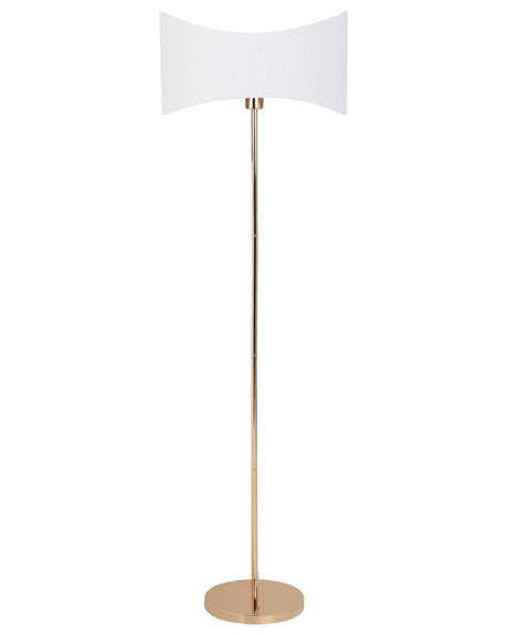 Floor Lamp Gold and White Metal Base Faux Silk Lamp Shade Modern Contemporary Style Beliani