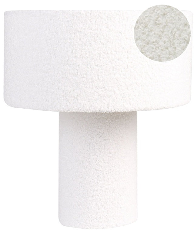 Bedside Table Lamp White Base Boucle Drum Shade 40 cm Modern Style Living Room Bedroom Beliani