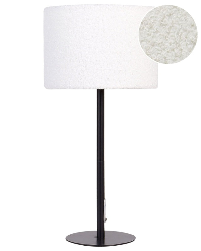 Bedside Table Lamp White Boucle Drum Shade Metal Base 40 cm Modern Style Living Room Bedroom Beliani