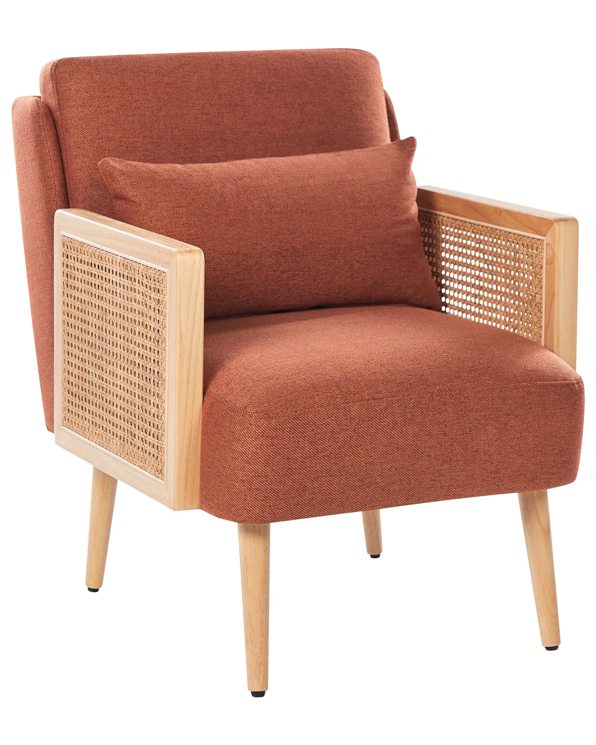 Armchair Orange Polyester Wooden Frame with Rattan Braid Wooden Legs Plastic Leg Caps with Cushion Traditional Style Living Room Bedroom Beliani