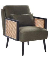 Armchair Green with Black Frame Polyester Wooden Frame with Rattan Braid Wooden Legs Plastic Leg Caps with Cushion Traditional Style Living Room Bedroom Beliani