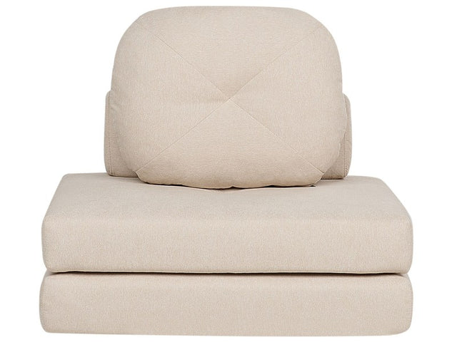 Sofa Pouffe Bed Beige Fabric Upholstery Single Sleeper Fold Out Chair Bed with Cushion Modern Design Beliani