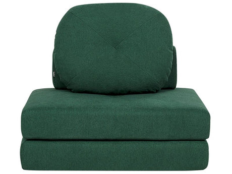 Sofa Pouffe Bed Dark Green Fabric Upholstery Single Sleeper Fold Out Chair Bed with Cushion Modern Design Beliani