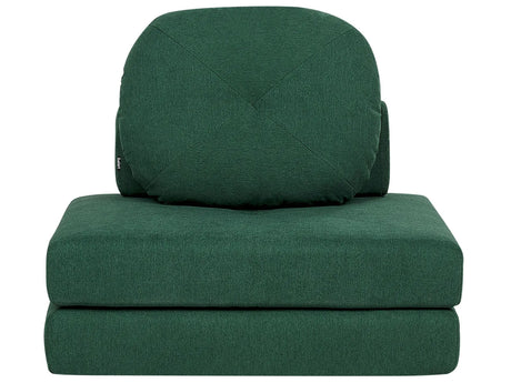 Sofa Pouffe Bed Dark Green Fabric Upholstery Single Sleeper Fold Out Chair Bed with Cushion Modern Design Beliani