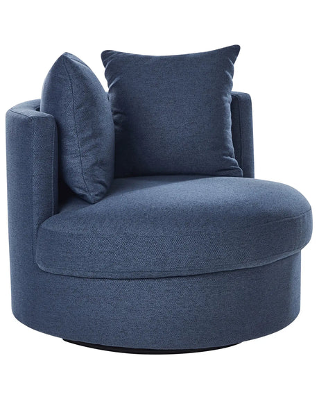 Armchair Blue Polyester Swivel Iron Base Two Cushions Removable Covers Round Back Modern Glam Style Living Room Beliani