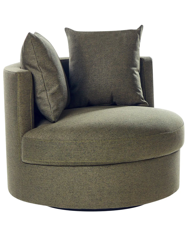 Armchair Green Polyester Swivel Iron Base Two Cushions Removable Covers Round Back Modern Glam Style Living Room Beliani
