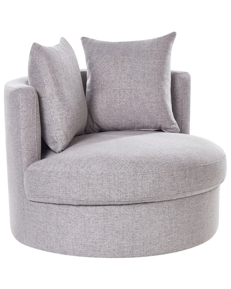 Armchair Grey Polyester Swivel Iron Base Two Cushions Removable Covers Round Back Modern Glam Style Living Room Beliani