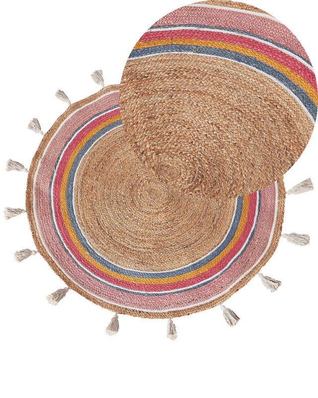 Kids Area Rug Multicolour Jute  120 cm Round Handwoven with Decorative Tassels Boho Style Living Room Bedroom Nursery Beliani