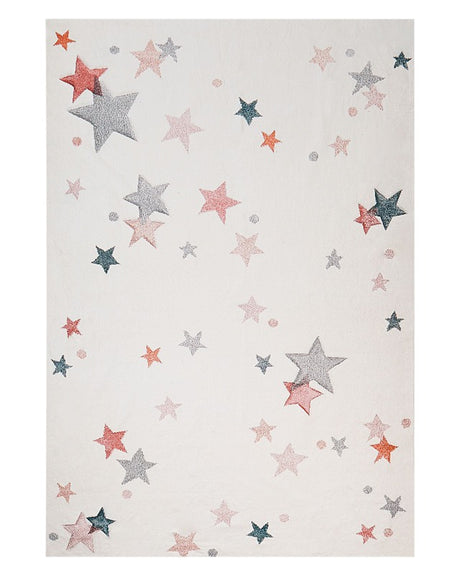 Area Rug White and Multicolour Cotton Stars Pattern 140 x 200 cm Low Pile for Children Playroom  Beliani
