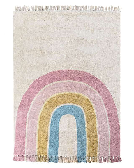 Area Rug Beige and Multicolour Cotton Rainbow Pattern 140 x 200 cm Low Pile for Children Playroom  Beliani