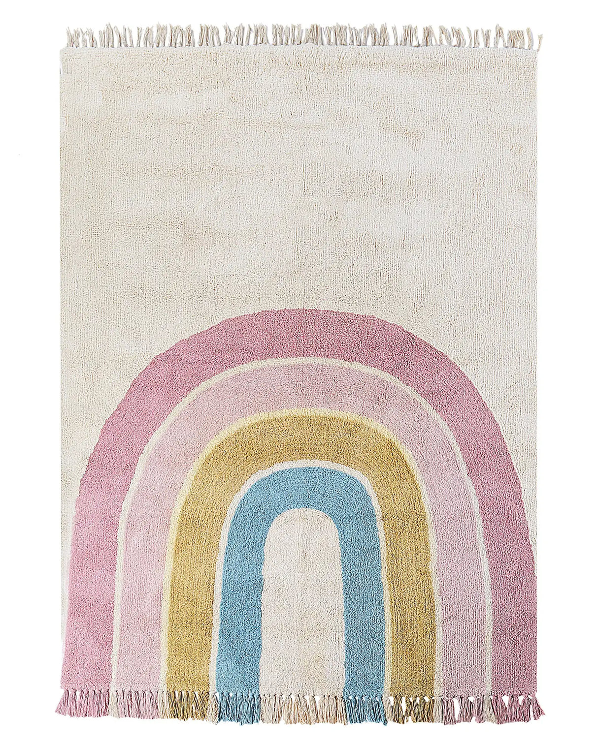Area Rug Beige and Multicolour Cotton Rainbow Pattern 140 x 200 cm Low Pile for Children Playroom  Beliani
