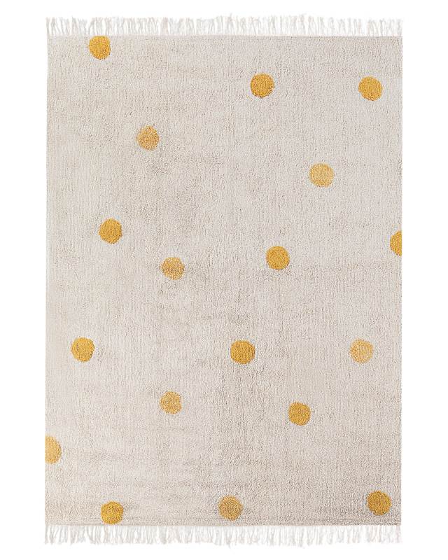 Area Rug Beige and Yellow Cotton Dots Pattern 140 x 200 cm Low Pile for Children Playroom  Beliani