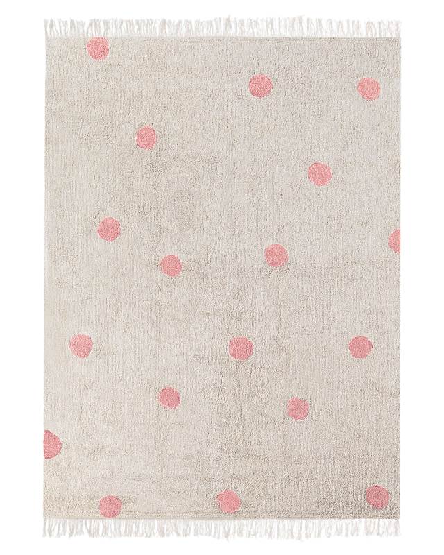 Area Rug Beige and Pink Cotton Dots Pattern 140 x 200 cm Low Pile for Children Playroom  Beliani