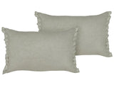 Set of 2 Decorative Cushions Light Grey Linen 30 x 45 cm with Frilling and Bows Beliani