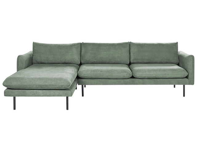 Corner Sofa Green Chenille Fabric Black Legs Modern Retro Style Beliani