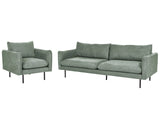 Living Room Set Green Fabric Chenille Black Legs Corner Sofa 3 Seater Armchair Modern Retro Style Beliani