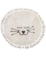 Area Rug Beige Cotton  120 cm Round Decorative Cat Pattern Tassels Boho Style Living Room Kids Children's Room Beliani