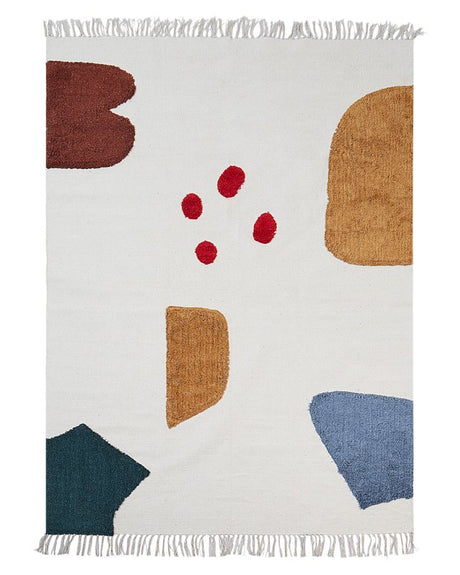 Area Rug Multicolour Cotton Abstract Pattern 140 x 200 cm Low Pile Tassels Rectangular Living Room Bedroom Beliani
