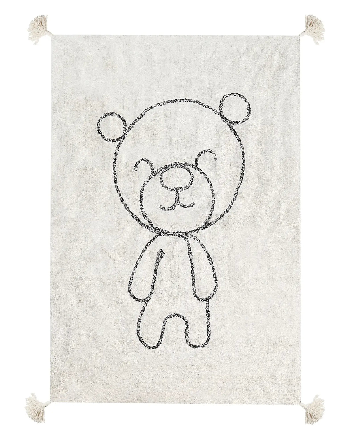 Area Rug Beige Cotton Teddy Bear Print Pattern 140 x 200 cm Low Pile with Tassels for Children Playroom  Beliani