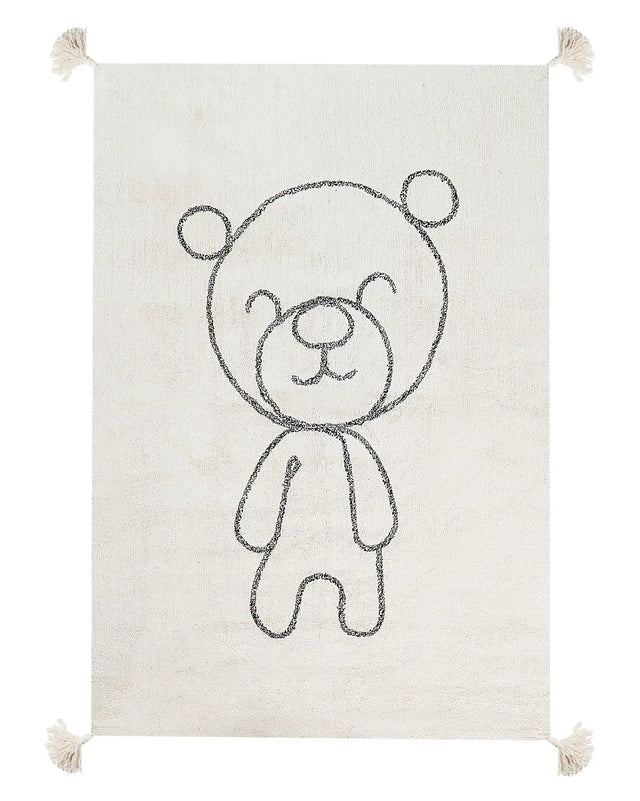 Area Rug Beige Cotton Teddy Bear Print Pattern 140 x 200 cm Low Pile with Tassels for Children Playroom  Beliani