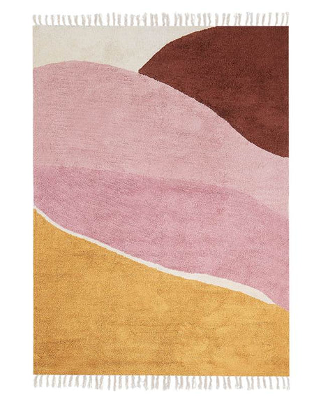 Area Rug Pink Cotton Abstract Pattern 140 x 200 cm Low Pile Tassels Rectangular Living Room Bedroom Beliani