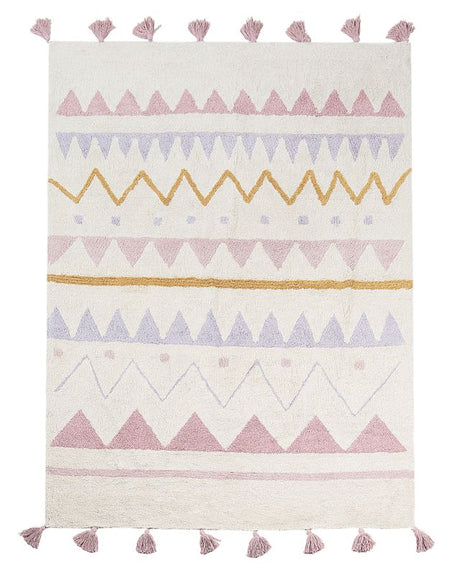 Area Rug Beige and Pink Cotton Abstract Pattern 140 x 200 cm Low Pile with Tassels for Children Playroom  Beliani