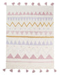 Area Rug Beige and Pink Cotton Abstract Pattern 140 x 200 cm Low Pile with Tassels for Children Playroom  Beliani